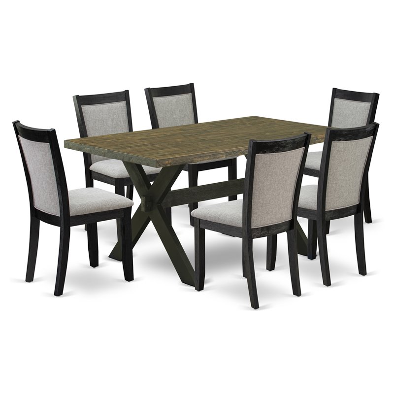 Pemberly Row 7-Piece Rubberwood Dining Set in Black and Jacobean Finish