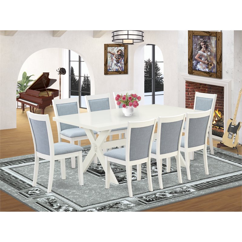 Pemberly Row 9-Piece Acacia Wood Dining Set in Baby Blue and White