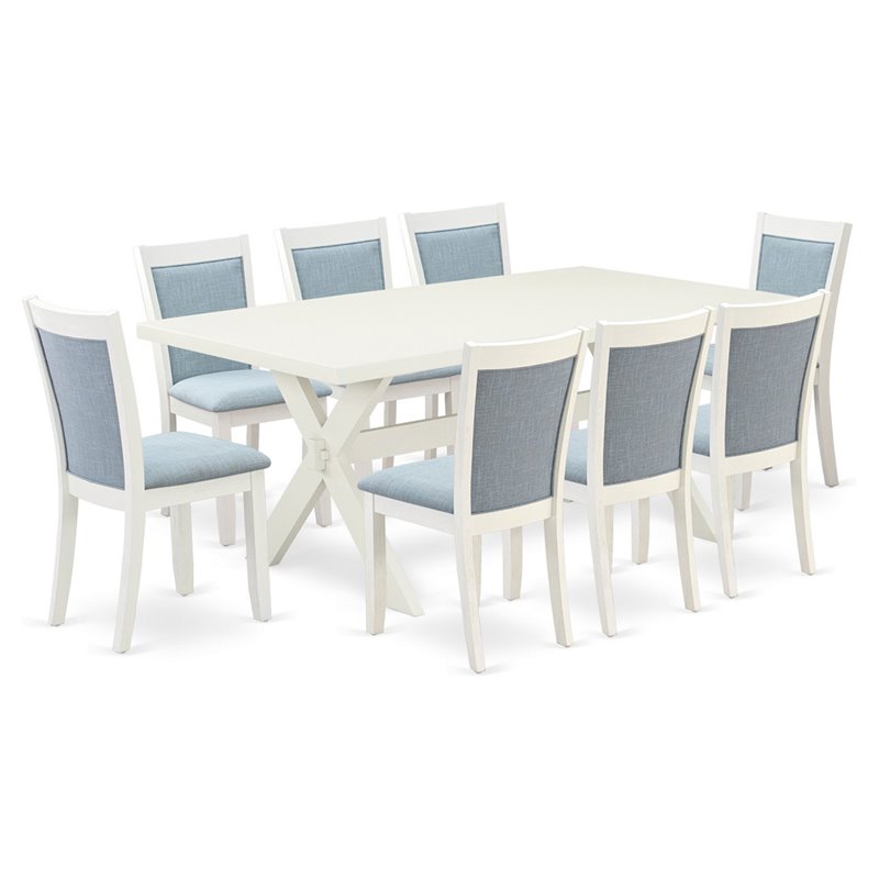 Pemberly Row 9-Piece Acacia Wood Dining Set in Baby Blue and White