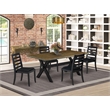 Pemberly Row 5-Pc Dining Table Set with Distressed Jacobean Top & Black