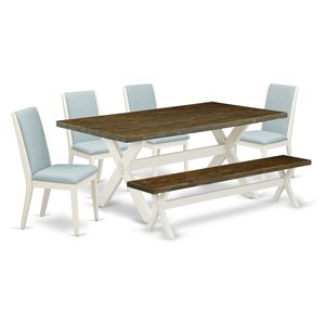 Pemberly Row 6-Piece Dinette Set with Parsons Chairs in White/Brown Finish
