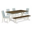 Pemberly Row 6-Piece Dinette Set with Parsons Chairs in White/Brown Finish