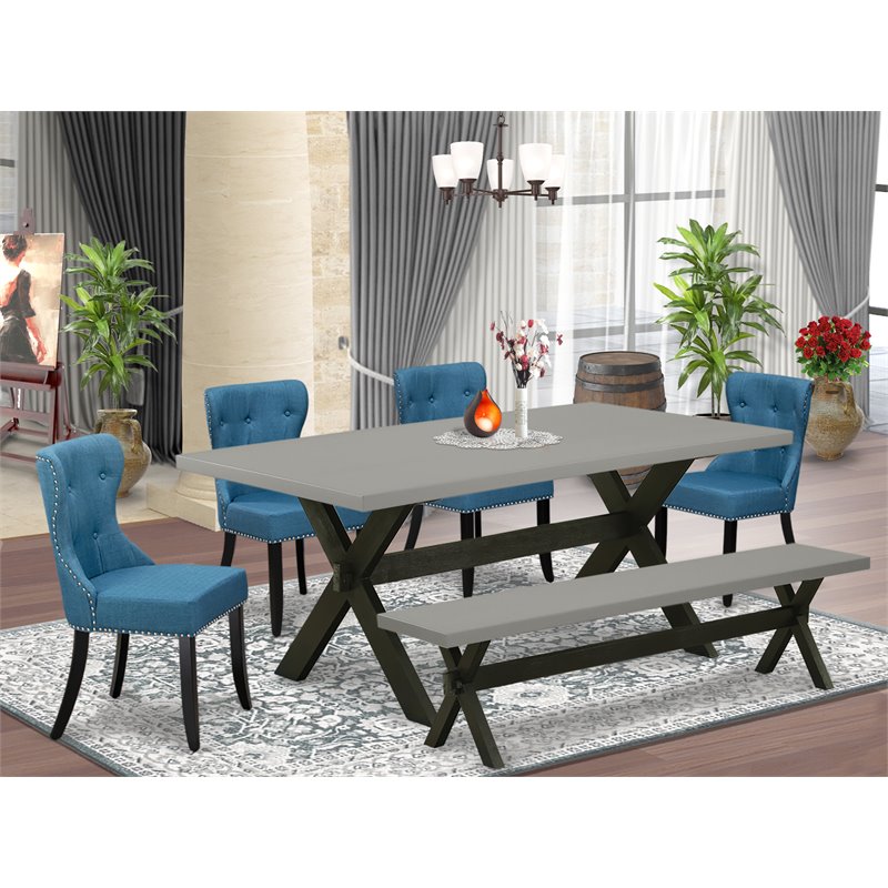 Pemberly Row 6-Piece Wood Dining Set with Linen Seating in Cement/Black