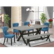Pemberly Row 6-Piece Wood Dining Set with Linen Seating in Cement/Black