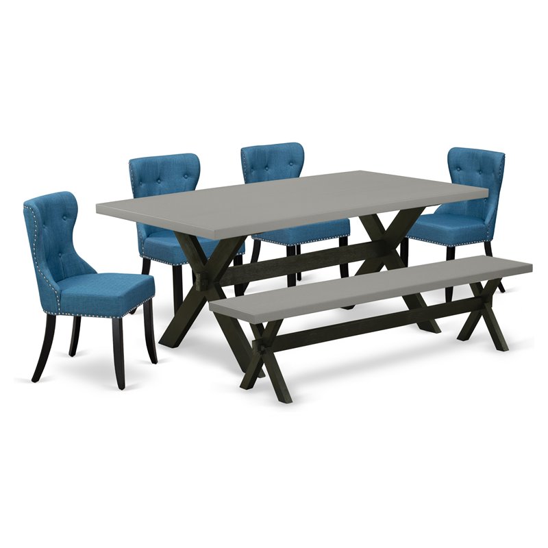 Pemberly Row 6-Piece Wood Dining Set with Linen Seating in Cement/Black