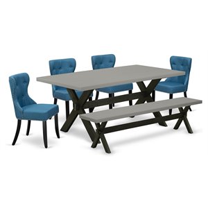 Pemberly Row 6-Piece Wood Dining Set with Linen Seating in Cement/Black