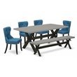Pemberly Row 6-Piece Wood Dining Set with Linen Seating in Cement/Black