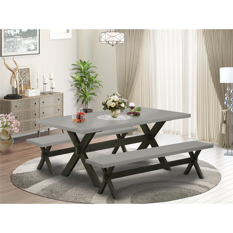 Pemberly Row 3-Piece Wood Dining Set with Benches in Cement/Black Finish
