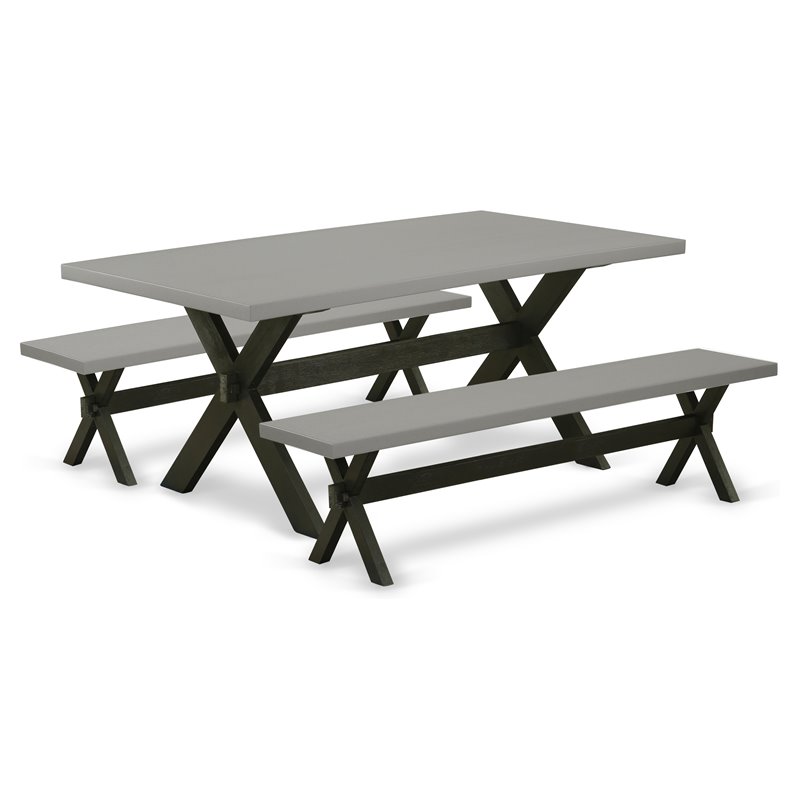 Pemberly Row 3-Piece Wood Dining Set with Benches in Cement/Black Finish