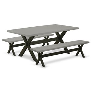 Pemberly Row 3-Piece Wood Dining Set with Benches in Cement/Black Finish