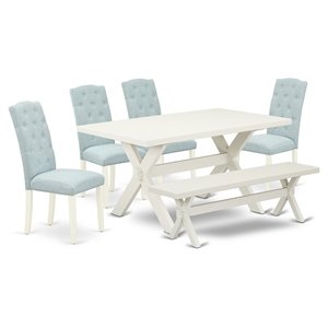 Pemberly Row 6-Piece Wood Dining Set with Bench and Chairs in Linen White