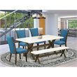 Pemberly Row 6-Piece Dining Set with Fabric Upholstered Chairs in Brown
