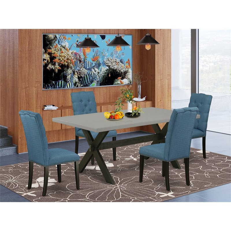 Pemberly Row 5-Piece Dining Set with Parson Chairs in Black/Mineral Blue