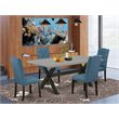 Pemberly Row 5-Piece Dining Set with Parson Chairs in Black/Mineral Blue