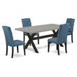 Pemberly Row 5-Piece Dining Set with Parson Chairs in Black/Mineral Blue