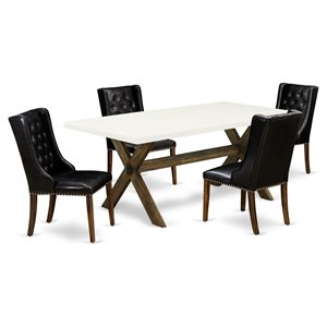Pemberly Row 5-Piece Dining Set with Leather Chairs in Brown