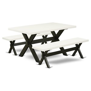 Pemberly Row 3-Piece Kitchen Table Set Rubberwood Black Finish