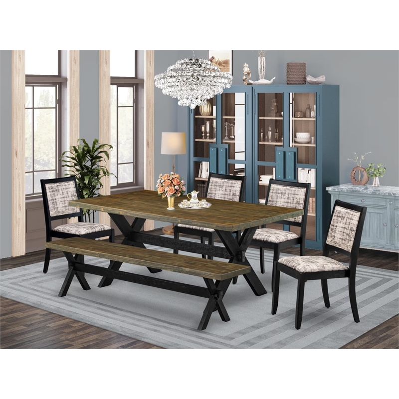 Pemberly Row 6-Piece Dining Set with Distressed Jacobean Table and Bench