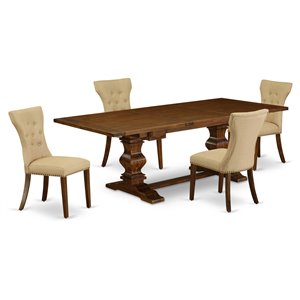 Pemberly Row 5-Piece Walnut Wooden Dining Set with Pedestal Table