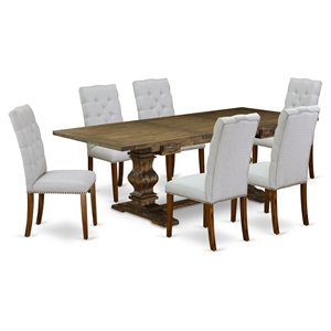 Pemberly Row 7-Piece Jacobean/Walnut Dining Set with Pedestal Table