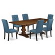 Pemberly Row 7-Piece Wood Dining Set in Walnut and Mineral Blue Finish