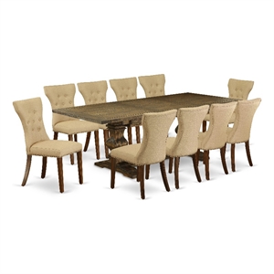 Pemberly Row Dining Table with 10 Brown Button-Tufted Parsons Chairs