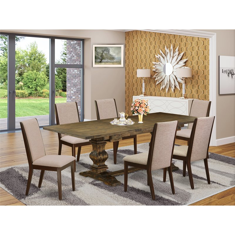 Pemberly Row 7-Piece Wood Dining Set in Jacobean Brown and Light Tan