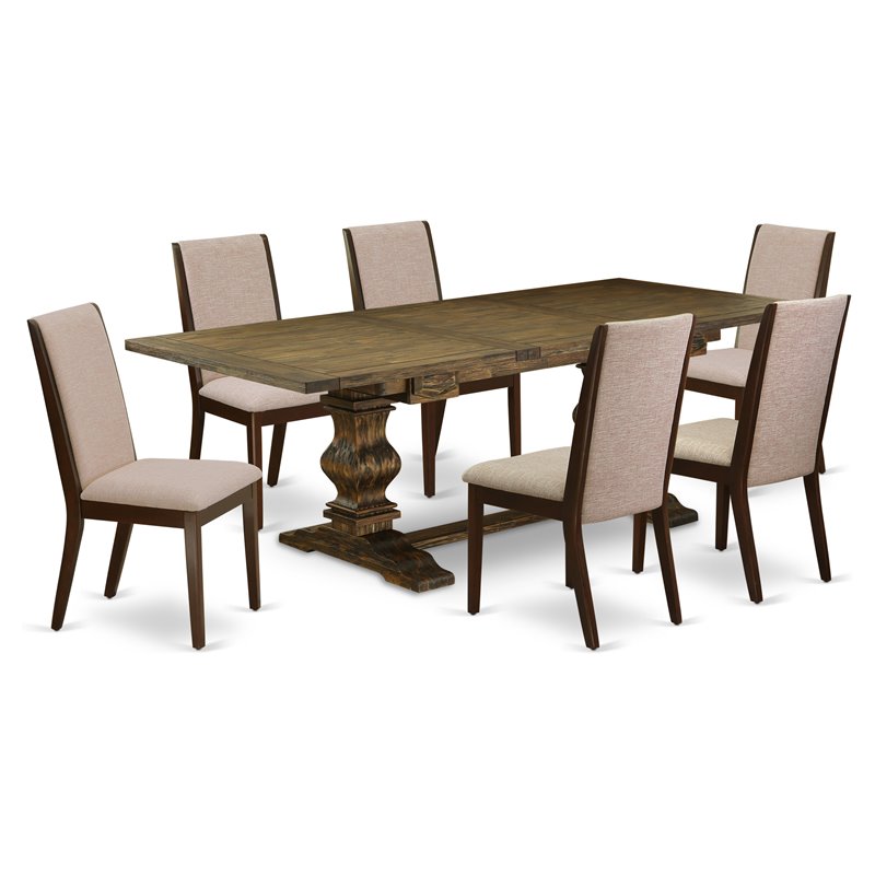 Pemberly Row 7-Piece Wood Dining Set in Jacobean Brown and Light Tan