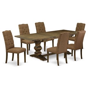 Pemberly Row 7-Piece Wood Dining Set in Jacobean Brown/Beige