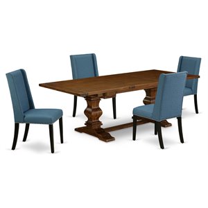 Pemberly Row 5-Piece Wood Dining Set with Fabric Seat in Walnut