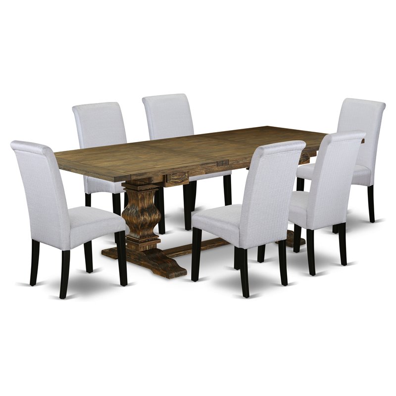 Pemberly Row 7-Piece Wood Dining Set in Jacobean Brown and Gray