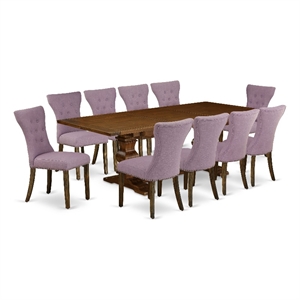 Pemberly Row Kitchen Table with 10 Upholstered Dining Chairs in Walnut