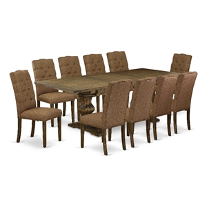Pemberly Row Rectangular Table with 10 Button Tufted Chairs in Jacobean