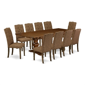 Pemberly Row 11-Pc Dining Set with Dining Table & 10 Brown Linen Chairs