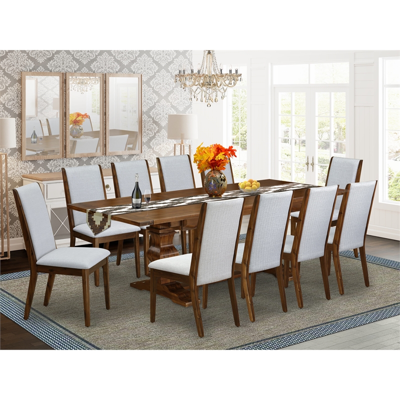 Pemberly Row 11-Pc Dining Set with Rectangular Table and Gray Chairs