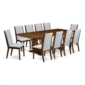Pemberly Row 11-Pc Dining Set with Rectangular Table and Gray Chairs