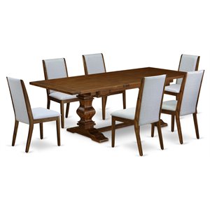 Pemberly Row 7-Piece Wood Dining Set with Pedestal Legs in Walnut