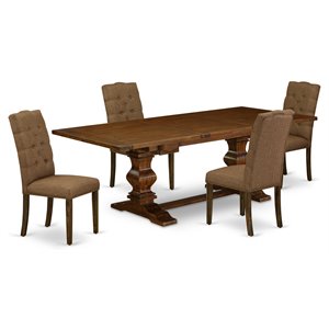 Pemberly Row 5-Piece Walnut Dining Set with Upholstered Chairs