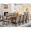 Pemberly Row 11-Piece Dining Set with Dark Khaki Linen Chairs in Walnut