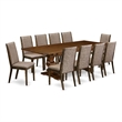 Pemberly Row 11-Piece Dining Set with Dark Khaki Linen Chairs in Walnut