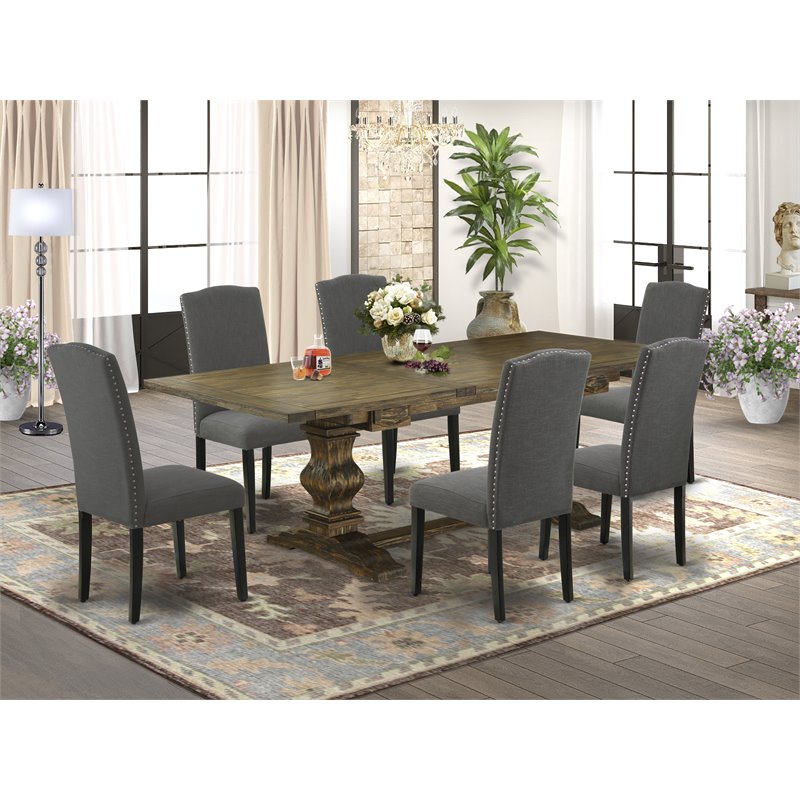 Pemberly Row 7-Piece Wood Dining Set in Jacobean Brown and Dark Gotham Gray
