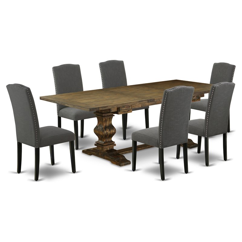 Pemberly Row 7-Piece Wood Dining Set in Jacobean Brown and Dark Gotham Gray