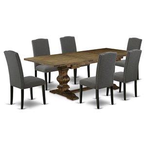 Pemberly Row 7-Piece Wood Dining Set in Jacobean Brown and Dark Gotham Gray