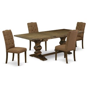 Pemberly Row 5-Pc Wood Dining Set in Distressed Jacobean Brown Beige