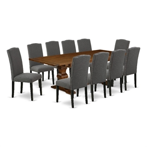 Pemberly Row Dining Table with 10 Chairs in Walnut & Dark Gotham Gray