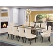 Pemberly Row 11-Piece Dining Set with Light Beige Chairs in Jacobean Finish