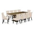 Pemberly Row 11-Piece Dining Set with Light Beige Chairs in Jacobean Finish