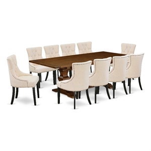 Pemberly Row Wooden Dining Table and 10 Chairs in Antique Walnut