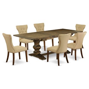 Pemberly Row 7-Piece Pedestal Dining Set with Walnut Parsons Chairs