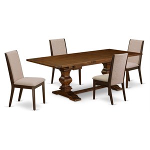 Pemberly Row 5-Piece Dining Set in Walnut Finish with Light Tan Upholstery